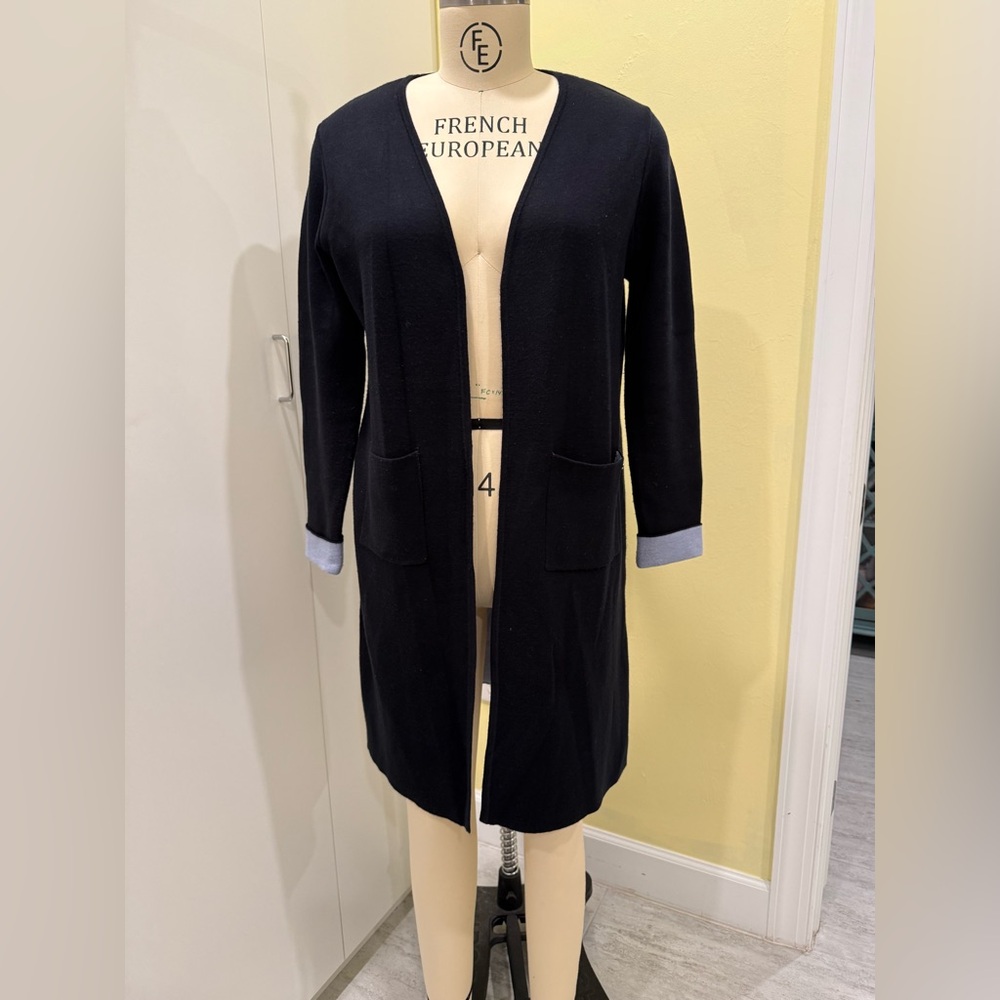 Calvin Klein Midnight Navy with Light Blue Contrast Knit Sweater